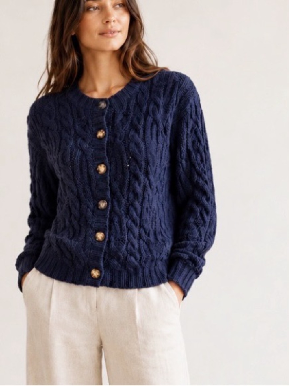 Vintage Rosanna Hand Knit Navy Cable Knit Cardigan Sweater S